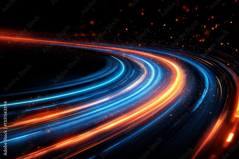 Aufkleber Bright light trails create a dynamic abstract pattern in a dark background