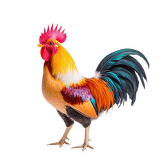 Fototapeta premium Colorful rooster isolated on transparent background. Farm animal, poultry concept.