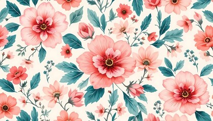 Seamless Vintage Floral Pattern with Watercolor Pink Flowers

