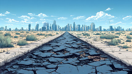 Empty road to city