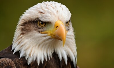 Obraz premium Detailed Close-Up of an American Bald Eagle's Majestic Features in Nature