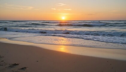 Serene Beach Sunset with Gentle Ocean Waves

