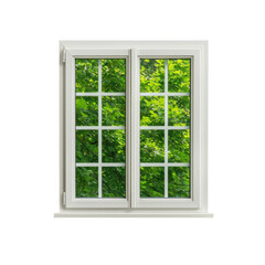 Fototapeta premium Window with a view of green trees. Concept of nature, home, and architecture.