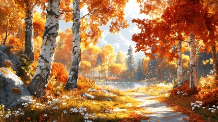 Vibrant Autumn Landscape with Trees and Colorful Foliage