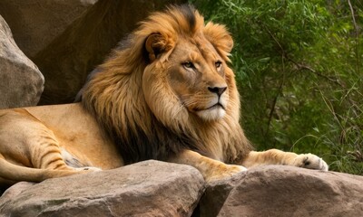 Naklejka premium Majestic Lion Portrait, Capturing the King of the Jungle in Natural Habitat