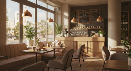 Fototapeta premium Mocha mousse served in a cozy cafe with pastel decor