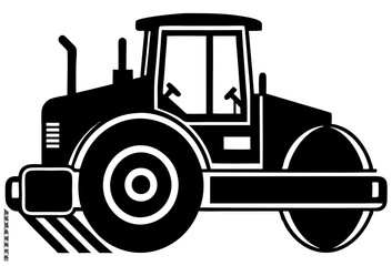 Road Roller black silhouette vector, Simple silhouette Design vector icon with white background.