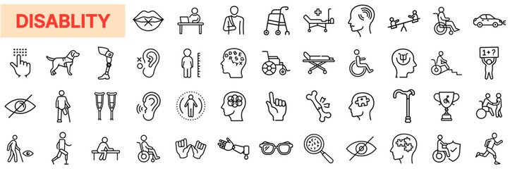 Disability & Accessibility Icon Set – Inclusive Design, Assistive Technology, Mobility Support, Special Needs