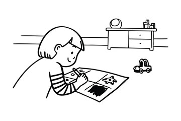 Child Drawing Picture Silhouette Vector Art Illustration