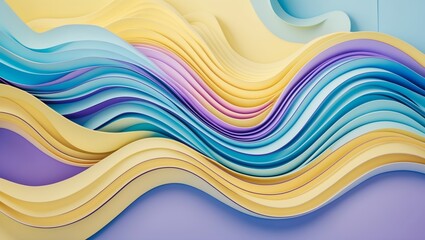 Obraz premium Colorful waves of paper create a dynamic abstract art piece in a minimalist setting