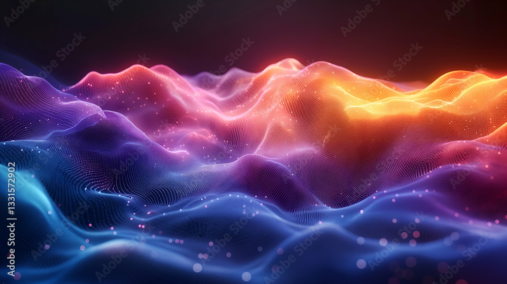 Wall mural colorful digital waves modern futuristic design with vibrant particle flow and gradient texture