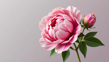 Pink peony botanical illustration for wedding invitations and greeting cards