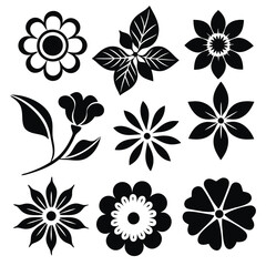 Black Flower Rose Vector Silhouette Icon Set – Unique Illustrations