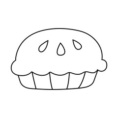 Black and white vector illustration of a pie with filling on a white background.