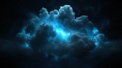 Fototapeta premium Celestial Burst: A mesmerizing display of cosmic energy unfolds, a luminous blue explosion against a canvas of swirling, ethereal clouds and a star-studded night sky.