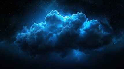 Fototapeta premium Celestial Cloudscape: A luminous blue cloud, dramatically lit against the vast expanse of the night sky, evokes a sense of wonder, mystery, and the sublime beauty of the cosmos. 