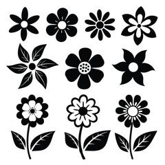 Black Flower Rose Vector Silhouette Icon Set – Unique Illustrations