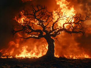 Fiery, burning tree