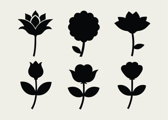 Black Flower Rose Vector Silhouette Icon Set – Unique Illustrations