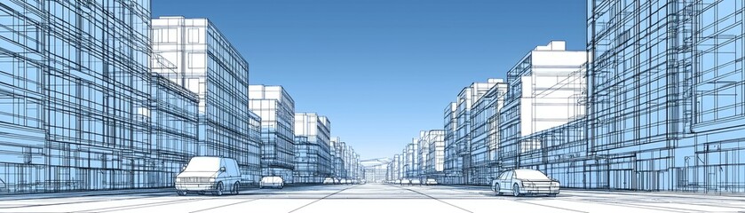 City street scene with modern buildings