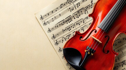 Fototapeta premium Elegant Violin on Music Sheet with Classic Notes and Soft Background