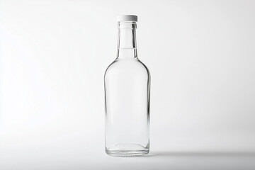 Selective focus empty glass bottle for commercial advertisement isolated on white background, Empty logo glass bottle.