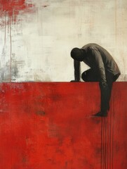 A person standing near a red wall with a contemplative expression