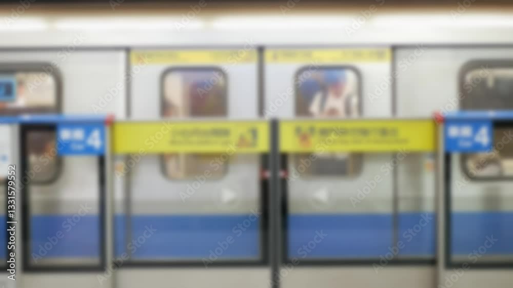 Canvas Prints out of focusing blur view to the subway train commuter's door while closing with some passenger and 