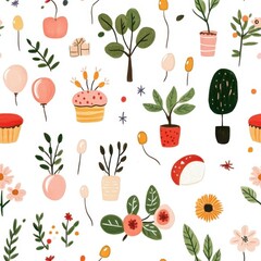 Seamless Pattern of Colorful Paper Balloons with Soft Sponge Texture and Twinkling Lights for Festive Decor