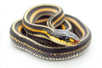 Close up shot poisonous snake isolated on white background, Selective focus venomous snake on white background.