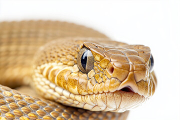 Fototapeta premium Close up shot poisonous snake isolated on white background, Selective focus venomous snake on white background.