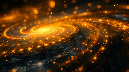 Obraz premium Golden Spiral Galaxy Sparkling Background, Festive Elegant Design for Luxury Themes