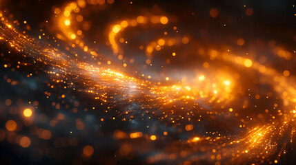 Golden Particle Swirl Orange Glow, Shiny Waves for Festive Background Design