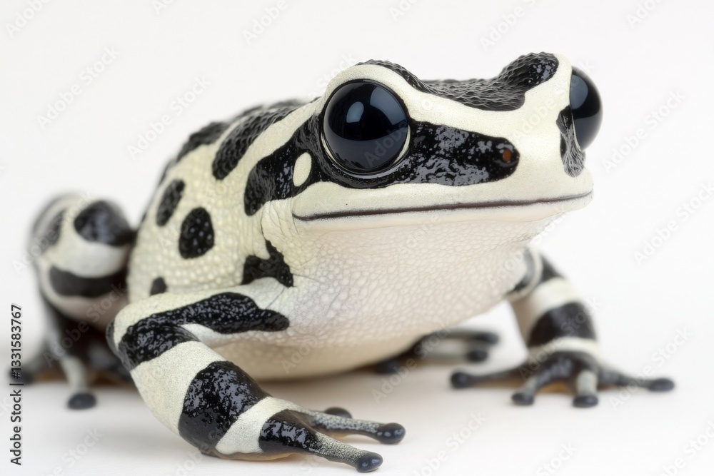 Poster Unique black and white frog displaying intricate skin patterns in a close-up setting