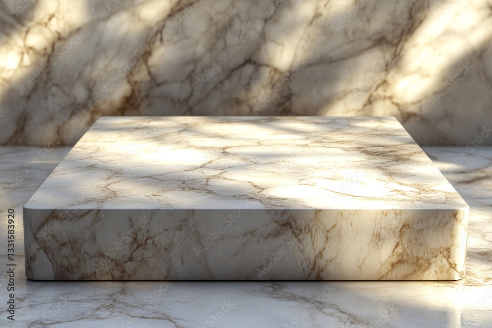 Poster Elegant marble surface with intricate patterns and soft lighting creating a serene ambiance at midday