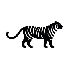 Black Royal Bengal Tiger Silhouette on White Background - Versatile Design Element
