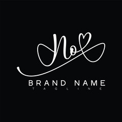 NO Handwritten initial letter with love . NO simple signature vector logo with Hart shape variation, beauty, photography letter logo design. N O