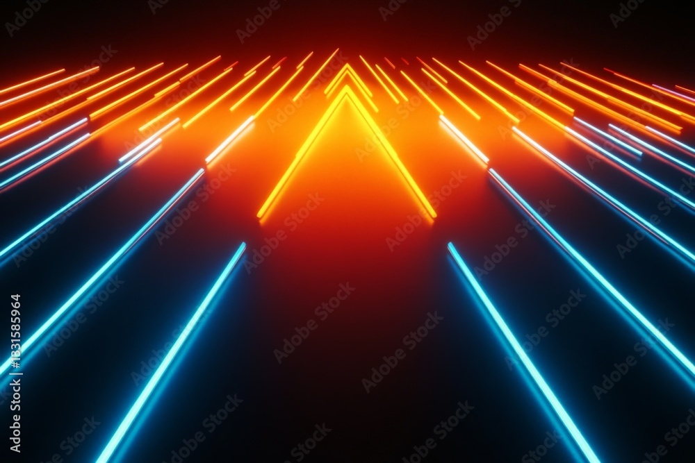 Poster Vibrant neon lines illuminate a dark space creating a dynamic visual effect at night