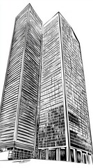 Fototapeta premium Urban sketch of modern skyscrapers, city view, architectural drawing