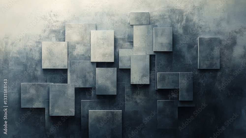 Wall mural abstract artistic wall with several rectangular blocks in shades of gray