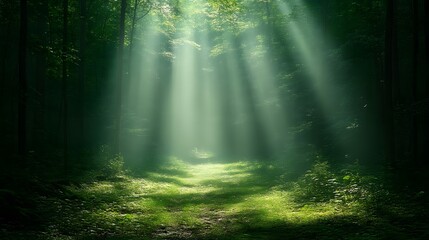 Fototapeta premium Sunbeams Illuminate Forest Path