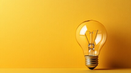 Single Incandescent Light Bulb on Vibrant Yellow Background, Innovation and Idea Concept