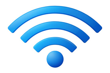blue Wi Fi signal symbol with three arc waves and a circular center, used for representing wireless data transmission and internet services