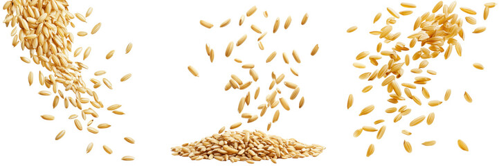 Golden Flax Seeds Falling from Above with Transparent Background