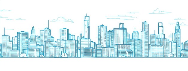 Fototapeta premium Hand-Drawn City Skyline Panoramic Illustration