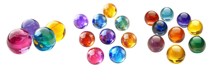 Colorful Glass Marbles in Various Arrangements and Sizes