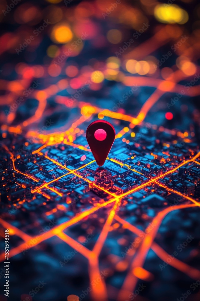 Poster A detailed map with a single pin marking a location