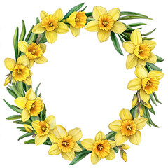 Obraz premium Watercolor daffodil wreath, clipart