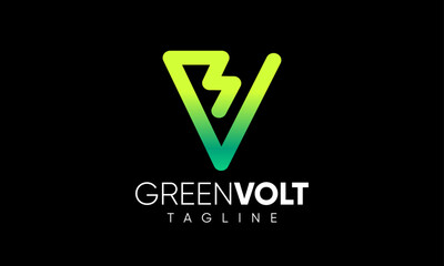 Letter V Volt Logo Design, Eco Green Environment Energy, High voltage electric Logo, Green Lightening Logo Power line system, electricity pole, Wind turbine Logo Vector Icon Symbol Advance Energy Sign