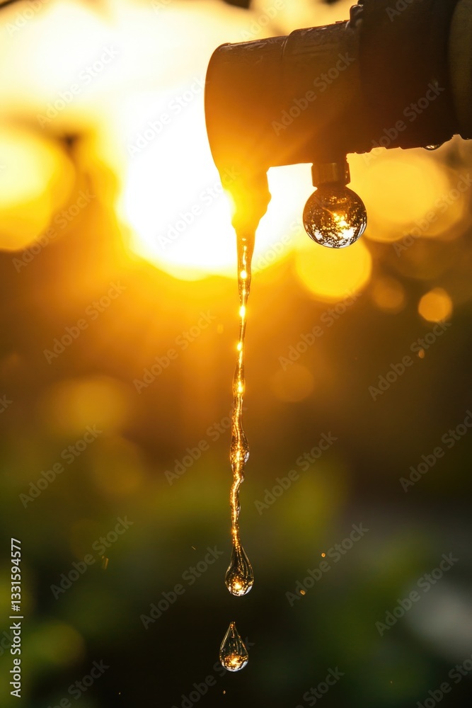 Poster a water faucet with a small amount of water dripping from the spout